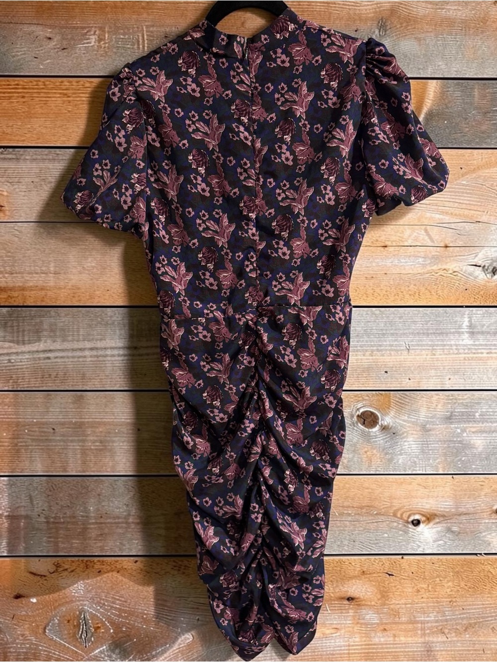 Melrose and Market Dark Floral Midi Dress Sz S Ruched Puff Sleeve Whimsygoth - Picture 8 of 8